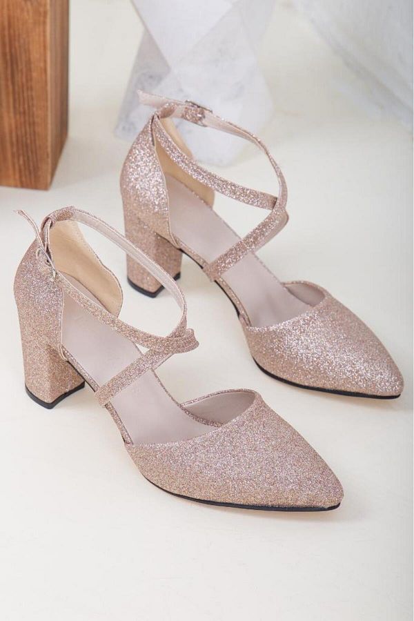 Forever and Always Shoes Rose Glitter Closed Toe Heeled Shoes Sina Trendyol