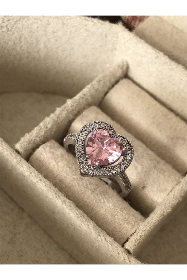 Silver ring shop with pink stone