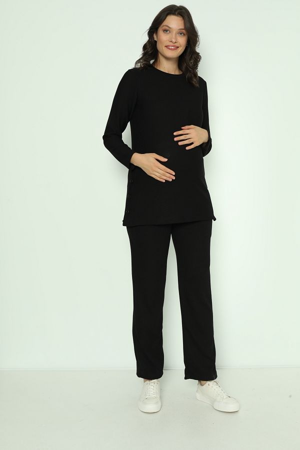 Miss Dunya Lissa Black Side Buttoned Maternity and Maternity Tracksuit Set Trendyol