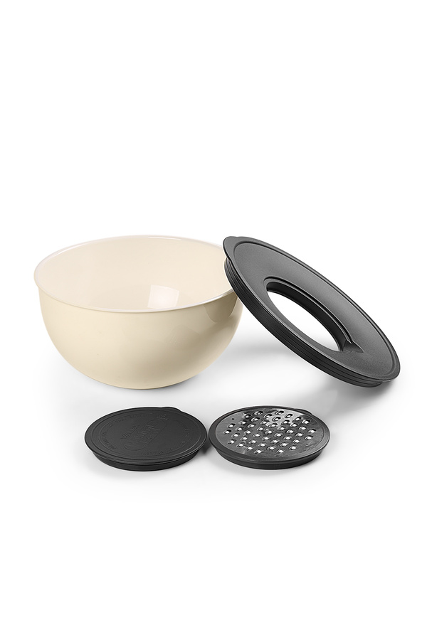 Decovetro-White Vichys - Large Size Vacuum Mixing and Storage Container with Lid and Grater 1