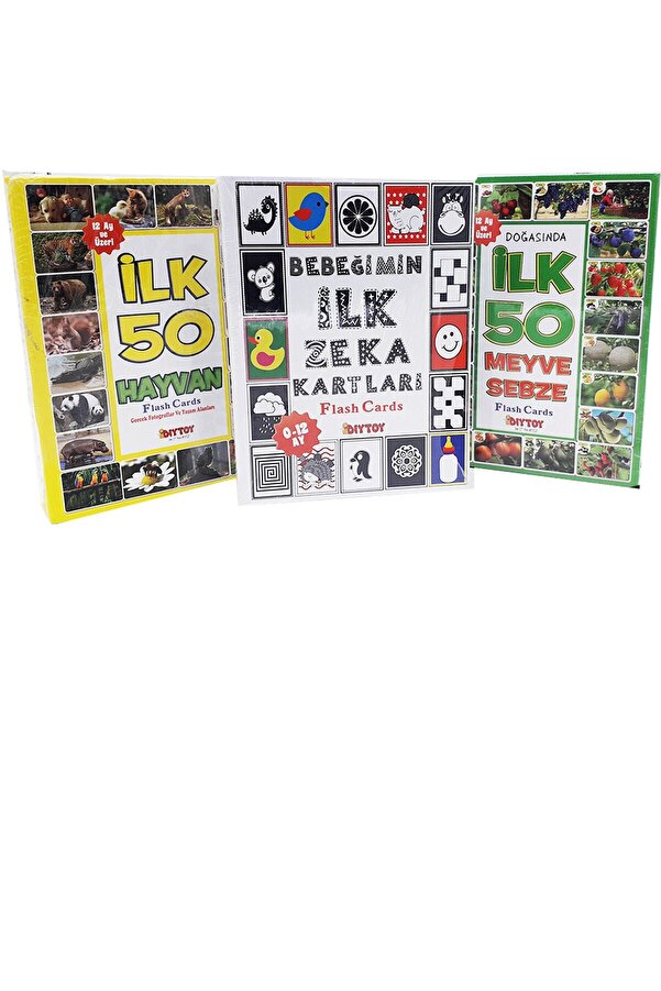 Diytoy 3'lü Set Bebeğimin Ilk Zeka Kartları Ilk 50 Hayvan Ilk 50 Meyve Sebze