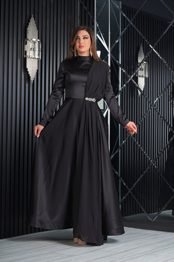 BGD Women Woman Patterned Long Hijab Dress 2585 - Black - White 1 - Arecibo main image 0