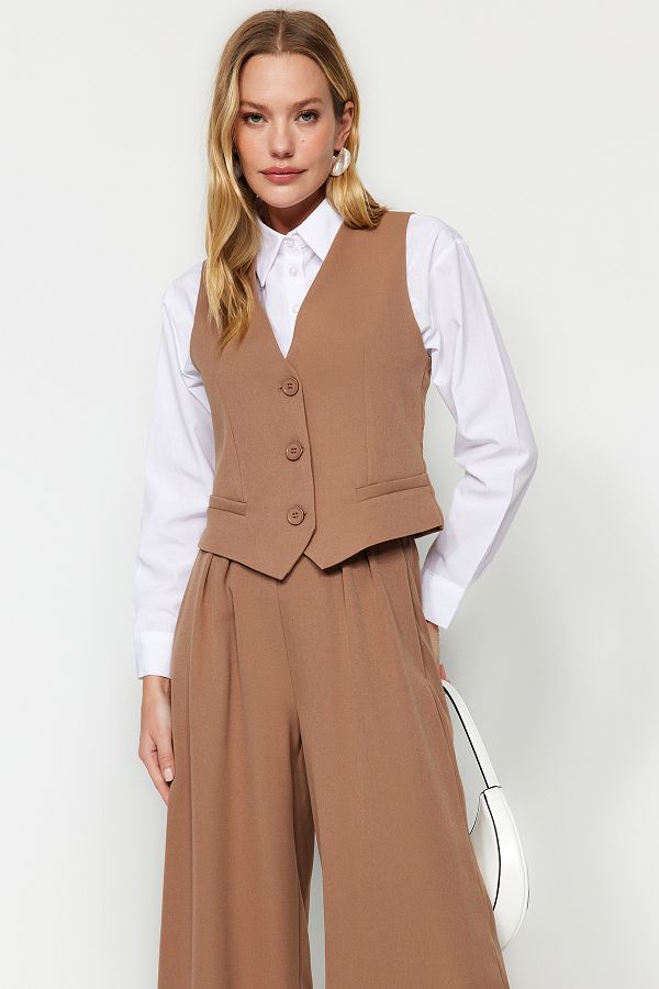Trendyol Modest-Velbloudí vesta-kalhoty Tkané horní a spodní set TCTAW24US00066 1