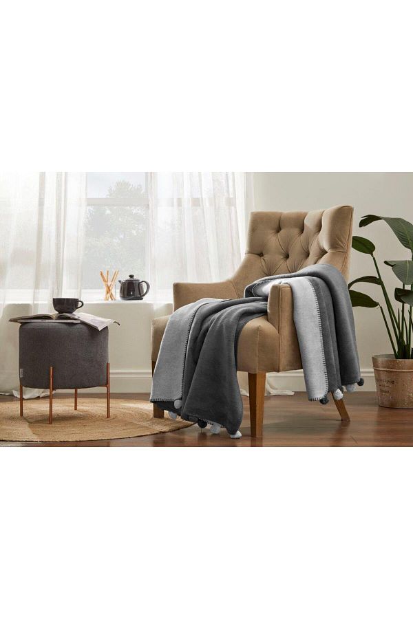 Özdilek-Colourist Fels-Argento Single Blanket with Pompom 1