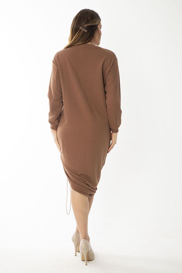 ans Women s Plus Size Tan Skirt Elastic Drawstring Sweatshirt Dress 65N37082 Trendyol