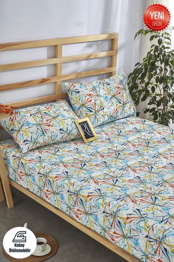 esseHM-Printed Elastic Sheet Set Cotton-Pillowcase Single-Double Personality-King Patterned Printed 1