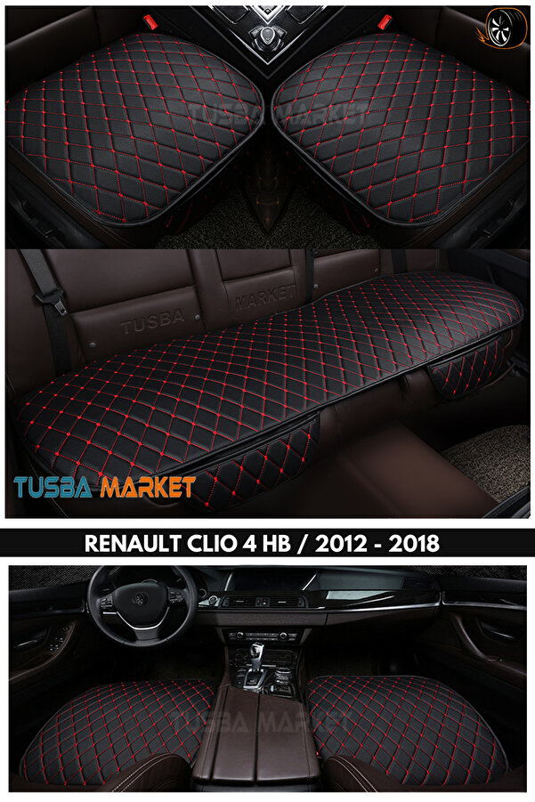 TUSBA MARKET Renault Clio 4 HB Otomobil Koltuk Koruyucu Cepli Üçlü Minder Seti /Araç Oto Koltuk Deri Minder Kılıf