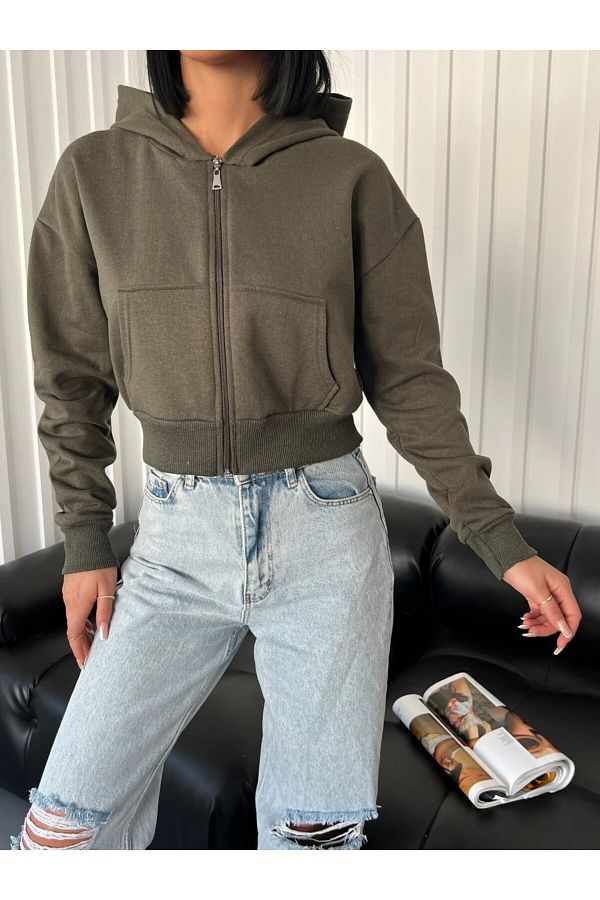 Khaki hooded cardigan online