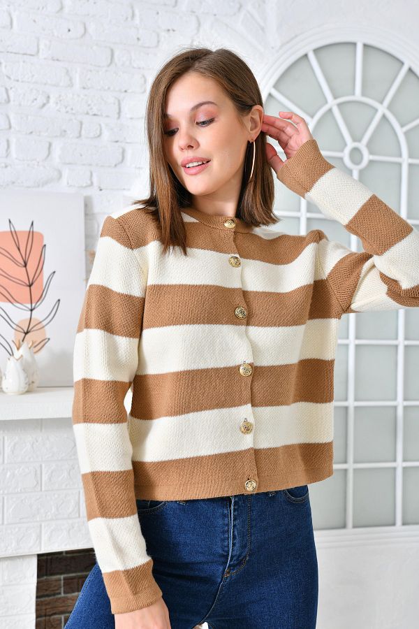 VOLT CLOTH NG Women s Thick Striped Knitwear Cardigan Trendyol