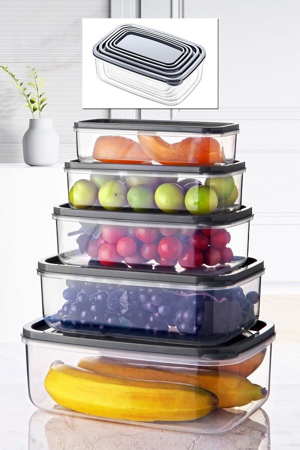 Nandy Home-Set of 5 Embox Rectangular Food Container, Food Storage Container Anthracite 1