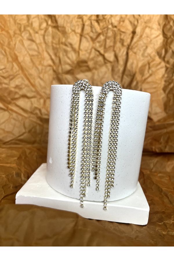 TekinAksesuar15-Gold Tassel Earrings Wedding, stylish, with stones 1