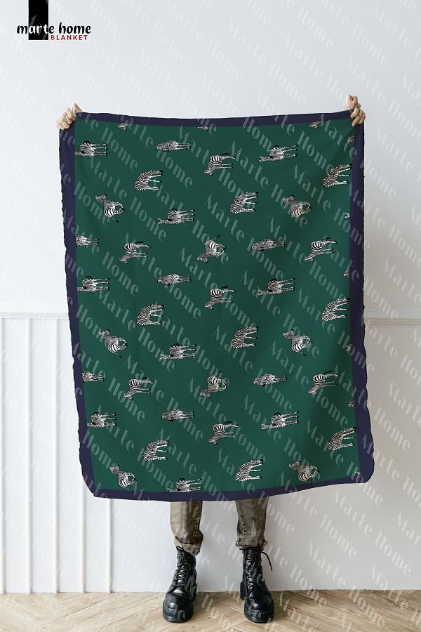 Marte Home-Green Zebra Patterned One Side Printed 100x170 Cm Polar TV Blanket 1