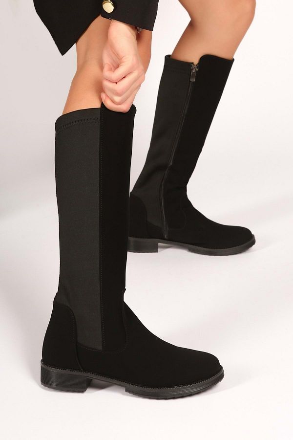 Shoeberry-Damen Ellen Black Nubuck Elastic Boots Schwarzes Nubuk 1