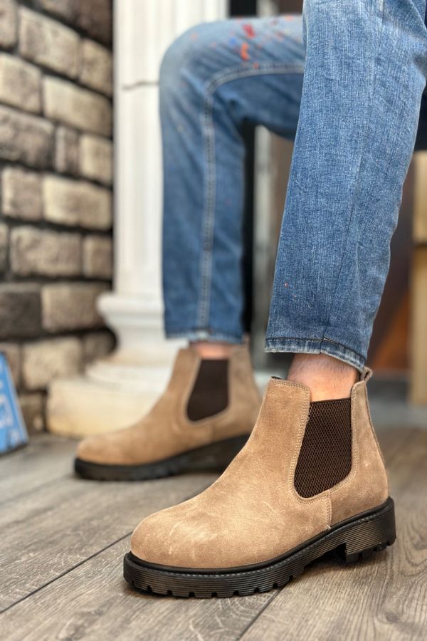Mida Shoes Inside and Outside Genuine Leather Cream Suede Men s Sports Half Ankle Boots Trendyol