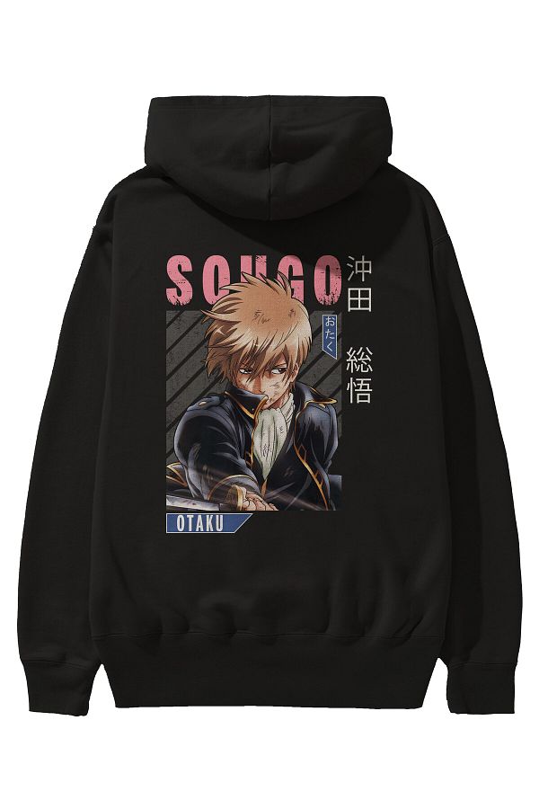 Ankhises Sougo Okita GINTAMA Anime Back Printed Black Oversize Hooded Sweatshirt Men Women Trendyol
