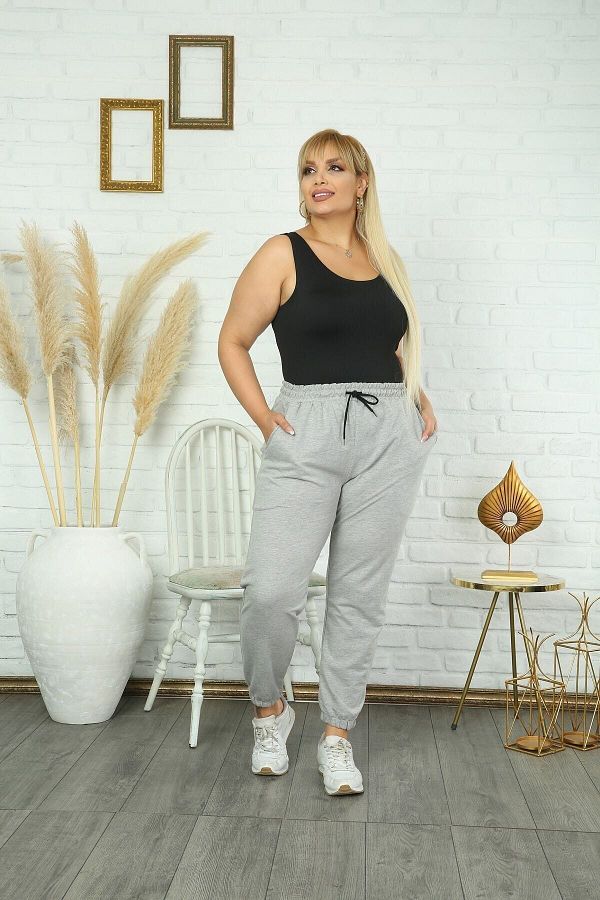 Maxi dol Gray Large Size Lycra Sweatpants Two Thread Trendyol
