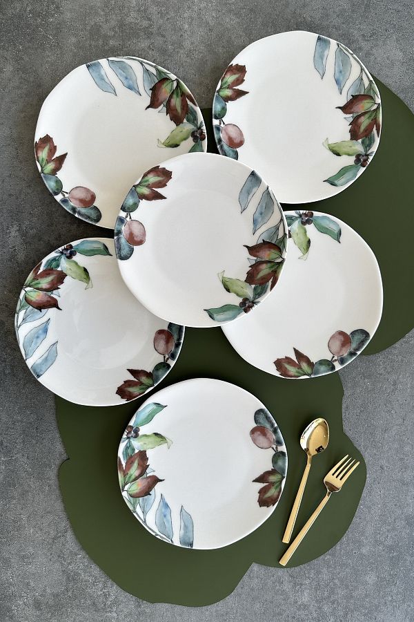 porselenden-Flores Organic 6 Piece 21 cm Cake Plate Set for 6 Persons 1