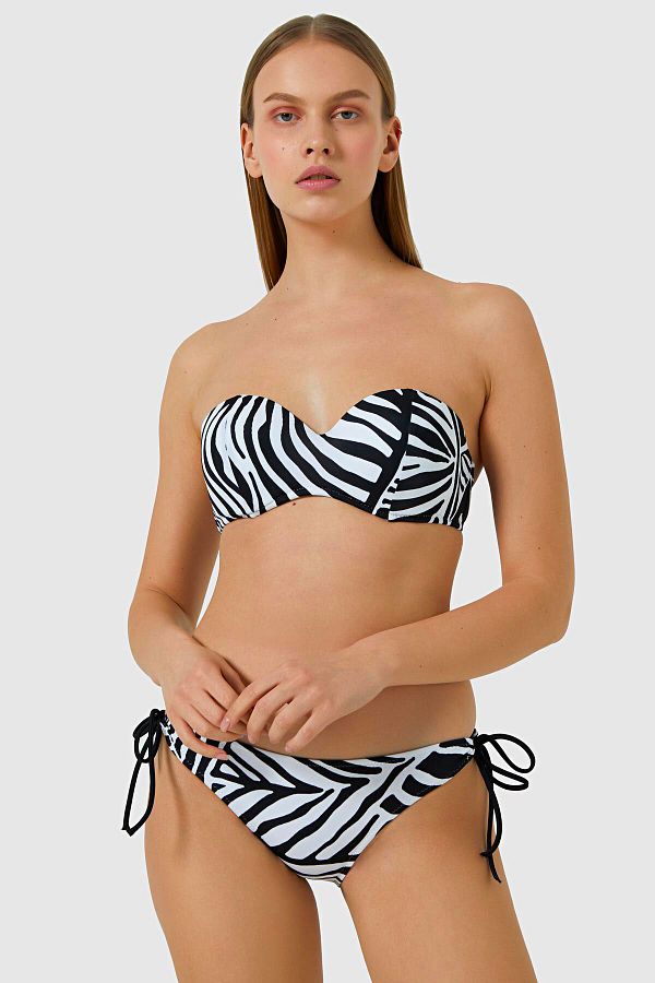 AYYILDIZ-9753 Schwarz-weißes trägerloses Bikini-Set 1