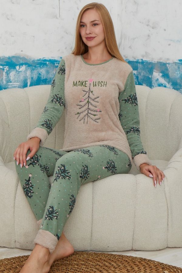 bigiyin Cream Women s Fleece Pajama Set Winter Women s Fleece Pajamas Trendyol