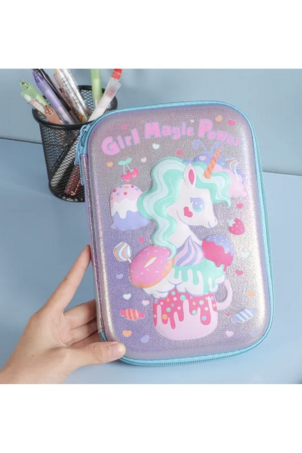 Petityu-Shiny Glitter Unicorn large rectangular pencil case 1