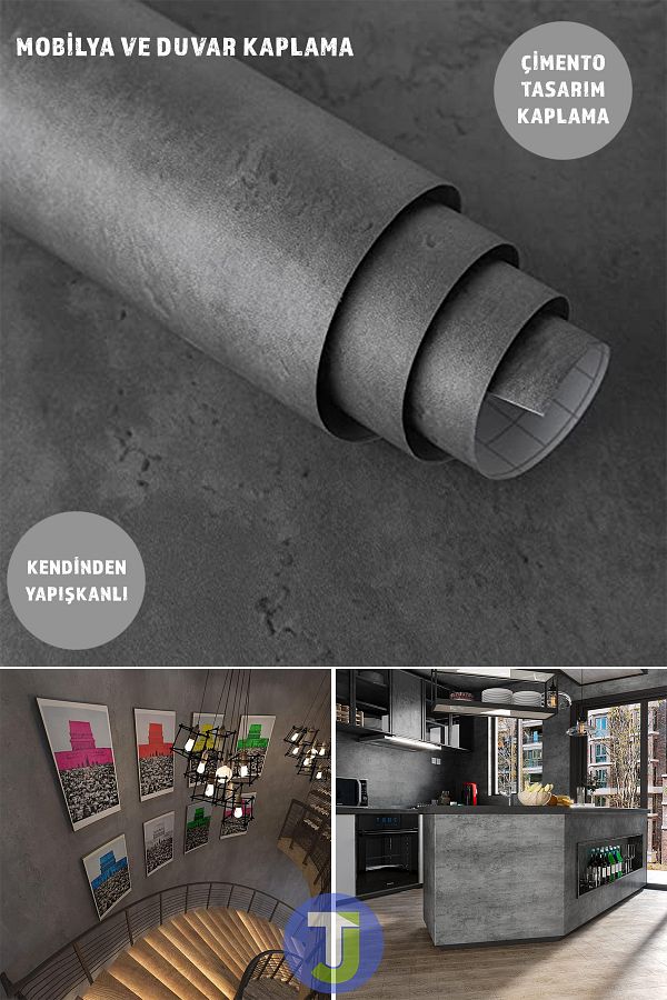 Technojet-Self-adhesive Cement Look Kitchen Bathroom Wall Cabinet Table Covering 60cmX300cm 1