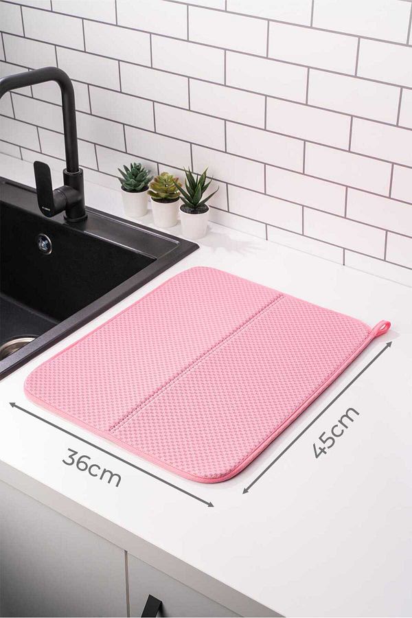 HOMELKA Mikrotex Dish Mat Super Absorbent Dish Drying Mat 45x36cm Foldable Dish Mat Pink Trendyol