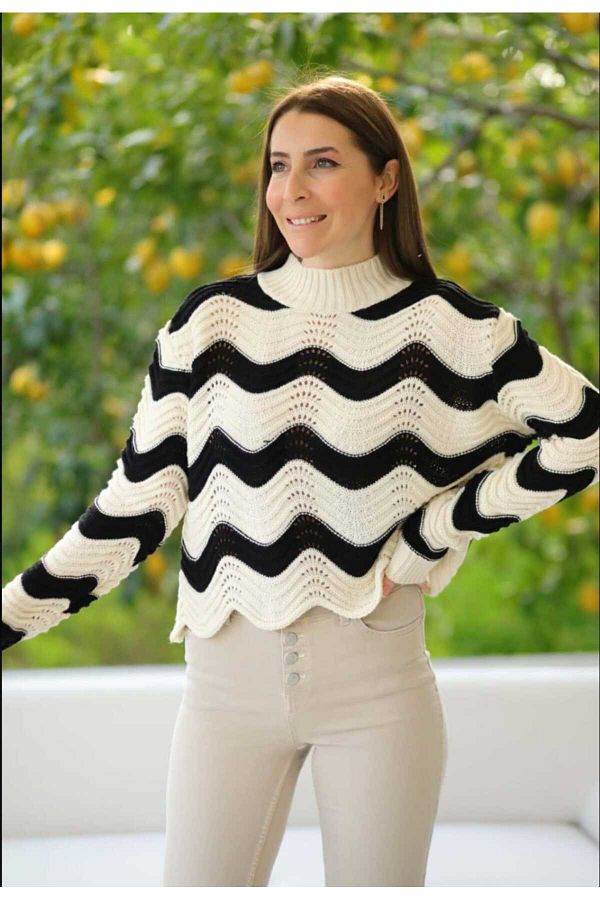 DunyaM MODA Women s White Patterned Knitted Winter Knitwear Sweater Trendyol