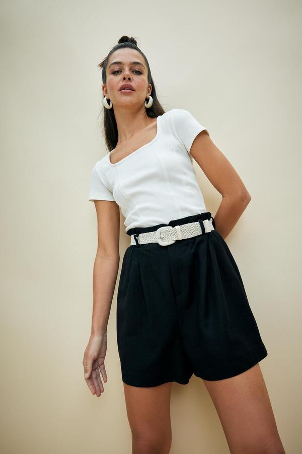DeFacto-Relax-Fit-Shorts aus Leinenmischung mit Paperbag-Taille 1
