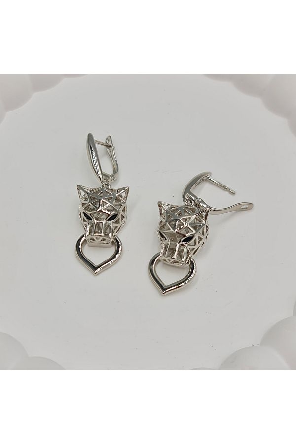 SE Jewellery Unisex Steel Puma Earrings in White Gold Color Trendyol