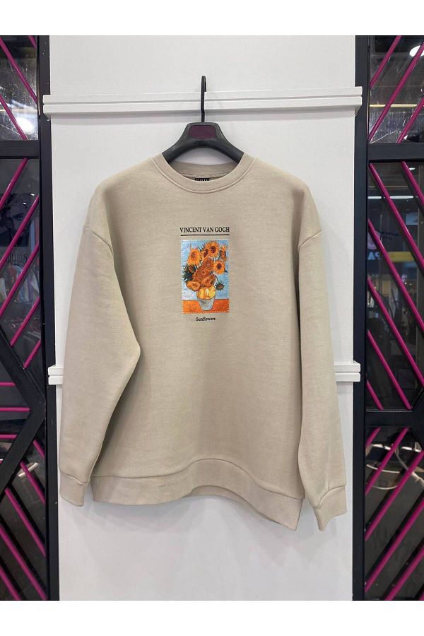 Saw Urbanity VAN GOGH MOON FLOWERS WORK THEMED CHORDED OVERSIZE SWEATSHIRT Trendyol