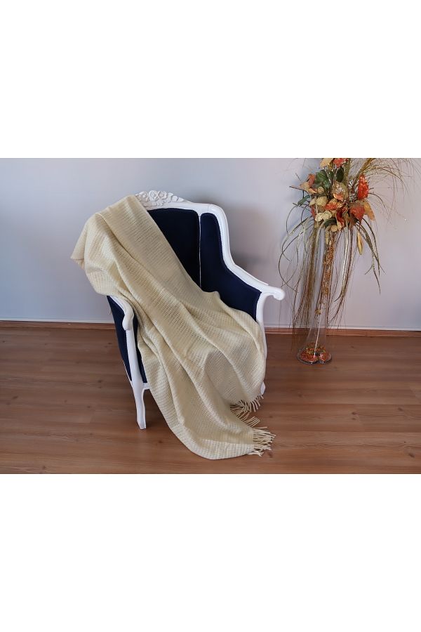 BARANO YUSS Wool Blanket TV Blanket Ecru Cream Scotch Room Blanket 100 Wool Natural Undyed Throw Blanket Trendyol