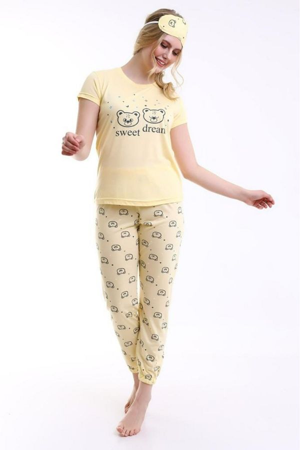 Car Net Women s Short Sleeve Combed Cotton Pajama Set Trendyol
