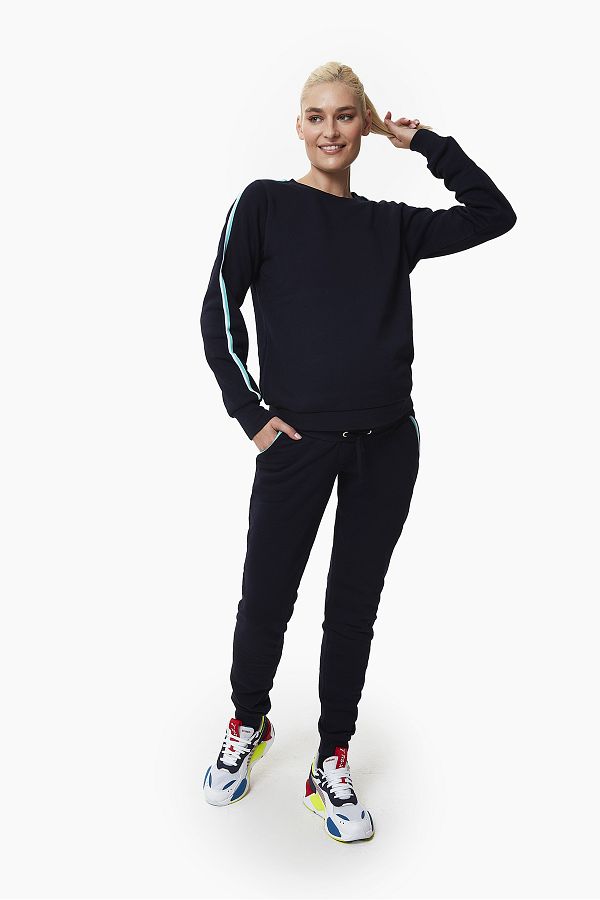 Style The Bump-Silvia Stripe Detailed Navy Blue Tracksuit Set 1