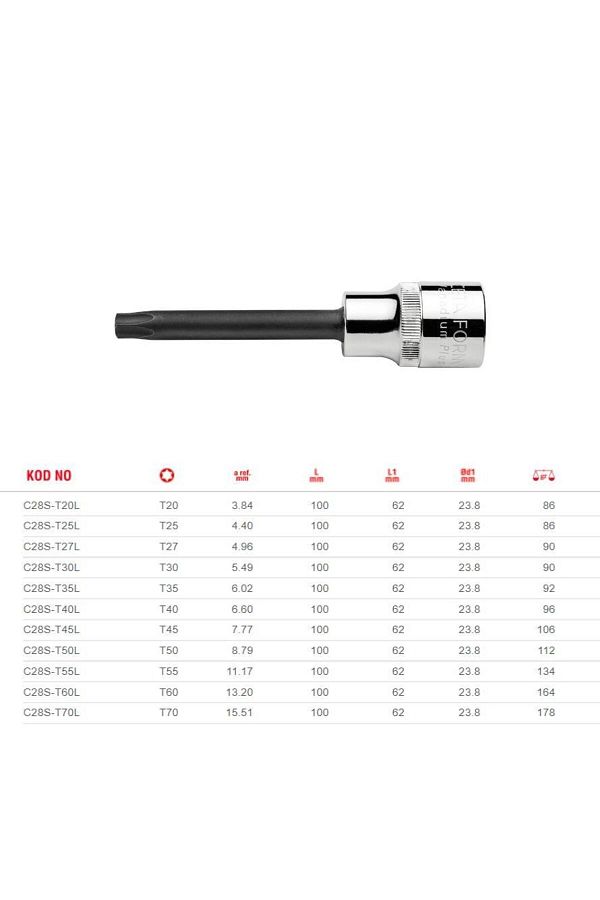 CETA FORM-t27l 1/2” Long soCket with Torx tip - C28s-t27l 1