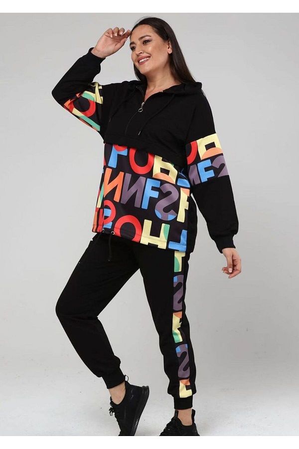 For Big Trend Women s Letter Patterned Half Zipper Collared Bottom Waist Elastic High Waist Jogger Flexible Tracksuit Set Trendyol
