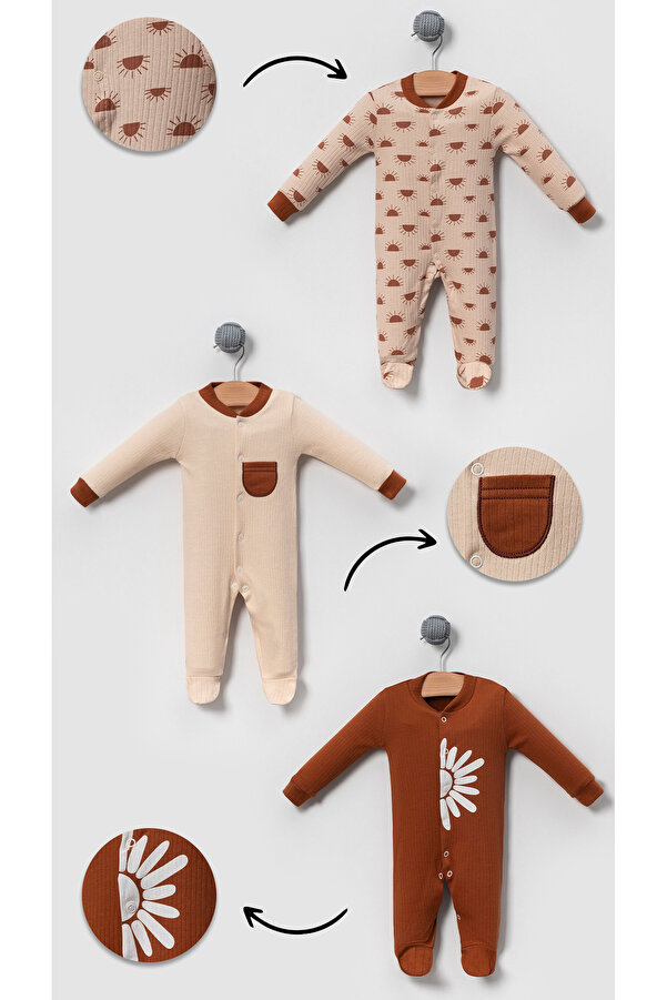 Bubito Güneş Desenli Penye Bebek 3'lü Tulum Seti-çok Renkli