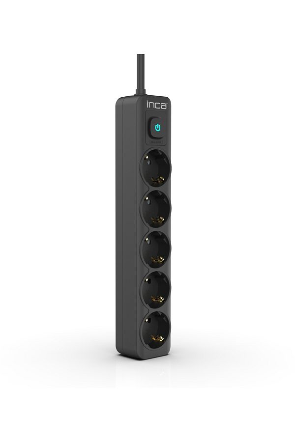 Inca-Ipw-44sy 5 Port Current Protected LED Button Socket 1.5m - Black 1