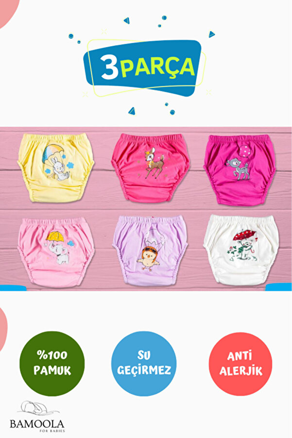 Bamoola 3 Adet Kız - Erkek Lüx Çocuk Alıştırma Külodu (Modellerde Farklılık Olabilir)