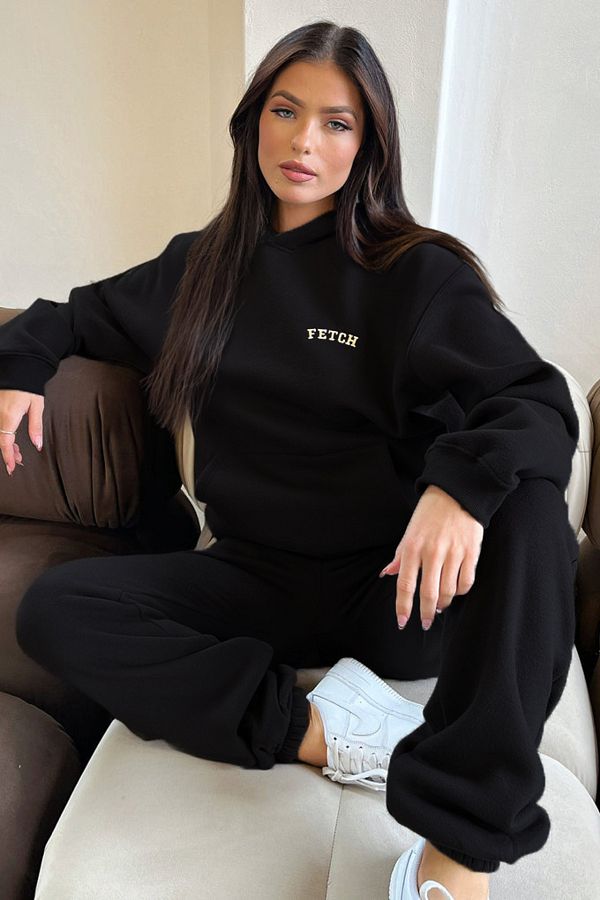 DUBU BUT K Fetch Tracksuit Set Sweatshirt Jogger Black Printed Oversize Hoodie
