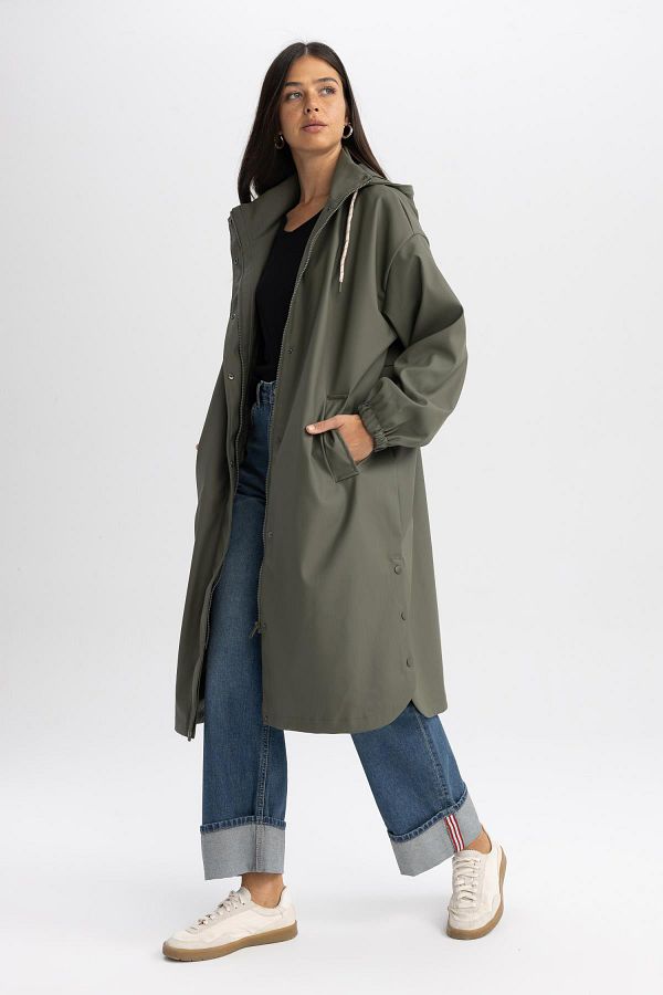 Defacto Waterproof Relax Fit Hooded Raincoat Trendyol