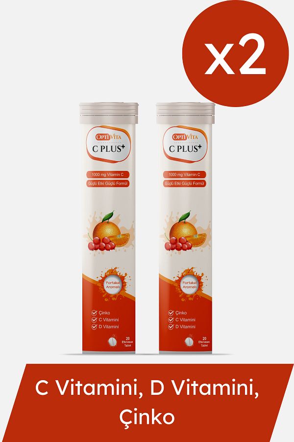 Optivita-C Plus Effervescent - 20 Tablets Containing Vitamin C, D and Zinc (Pack of 2) 1