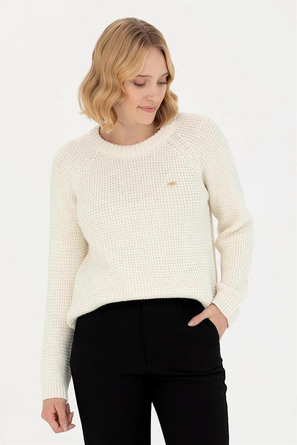 Womens cream crew neck sweater sale