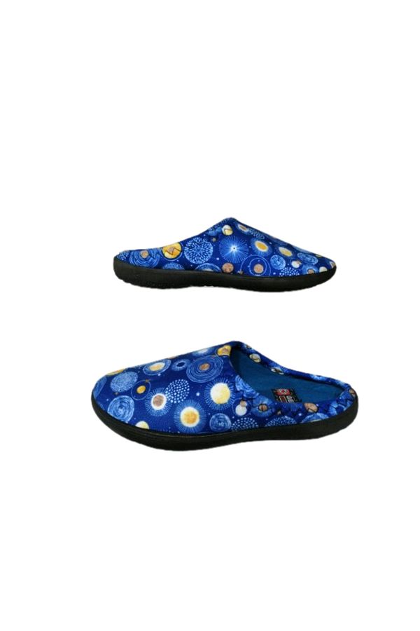 GEZER-Papuci de interior pentru femei, albastru-marin-galben, cu model rotund 1
