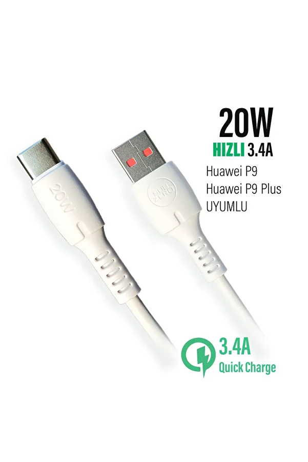 VİZYON-Huawei P9 - P9 Plus Compatible Charging Cable 20W Fast Type-C 1