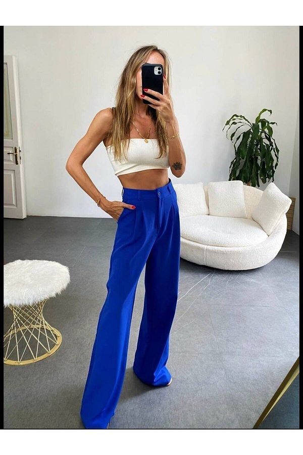 High waisted trousers with crop top discount