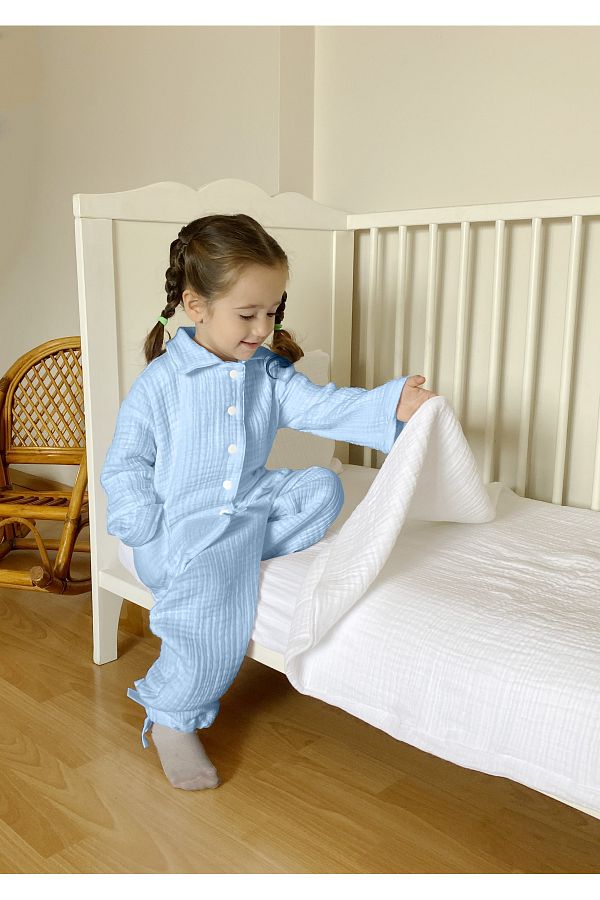 Joyous Mom Kids 4 Layer Muslin Baby Pajama Set Cotton Children s Pajama Set Unprinted Winter Muslin Pajama Set Trendyol