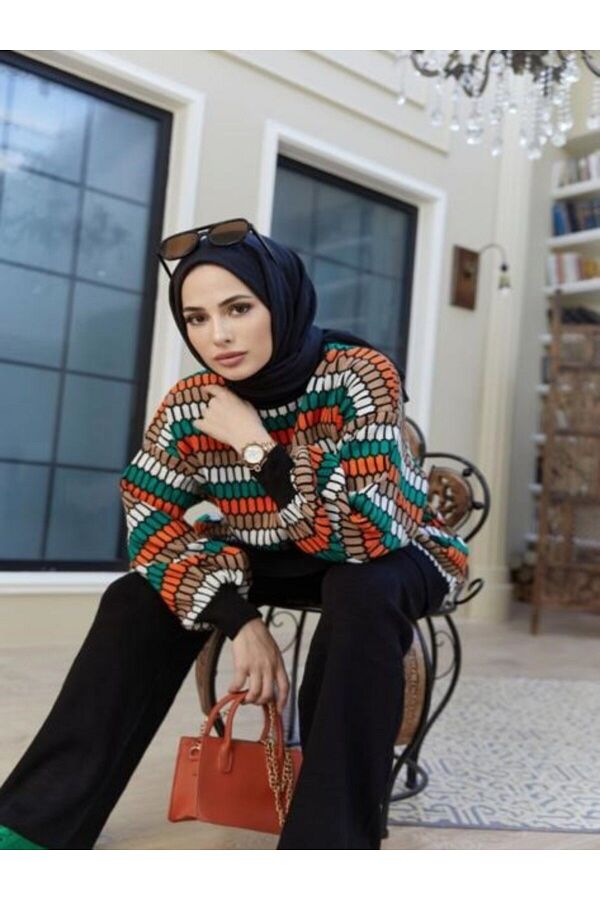 Dm Life Hijab Knitwear Tunic Patterned Casual Winter Stylish Balloon Sleeve Style Sweater Tunic Trendyol