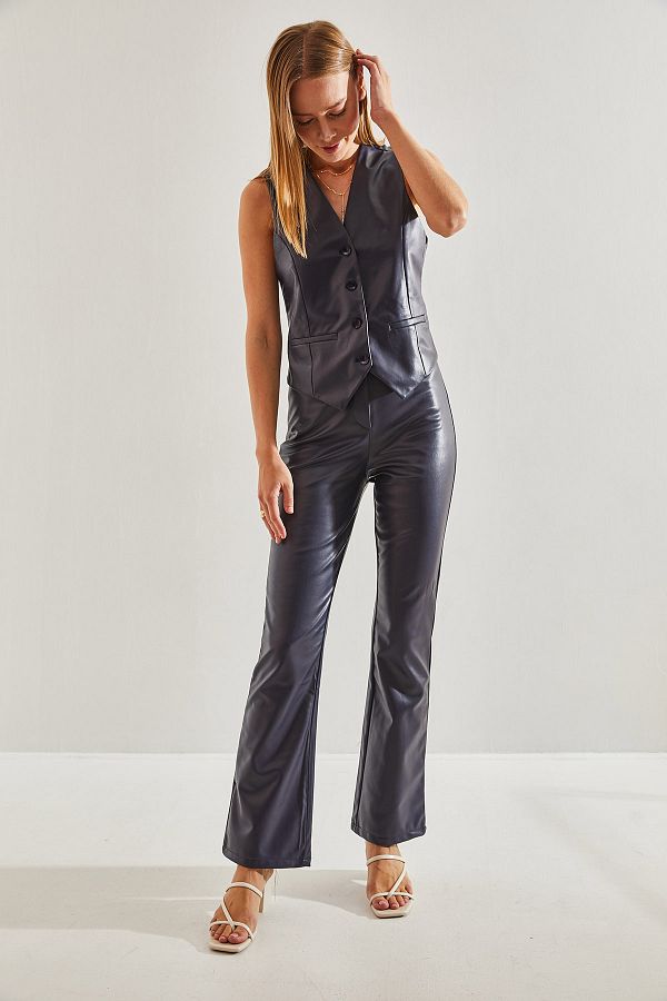 Half leather trousers clearance