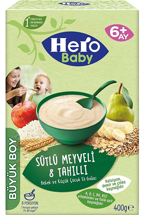 Hero Baby Sütlü 8 Tahıllı Meyveli Kaşık Mama 400g