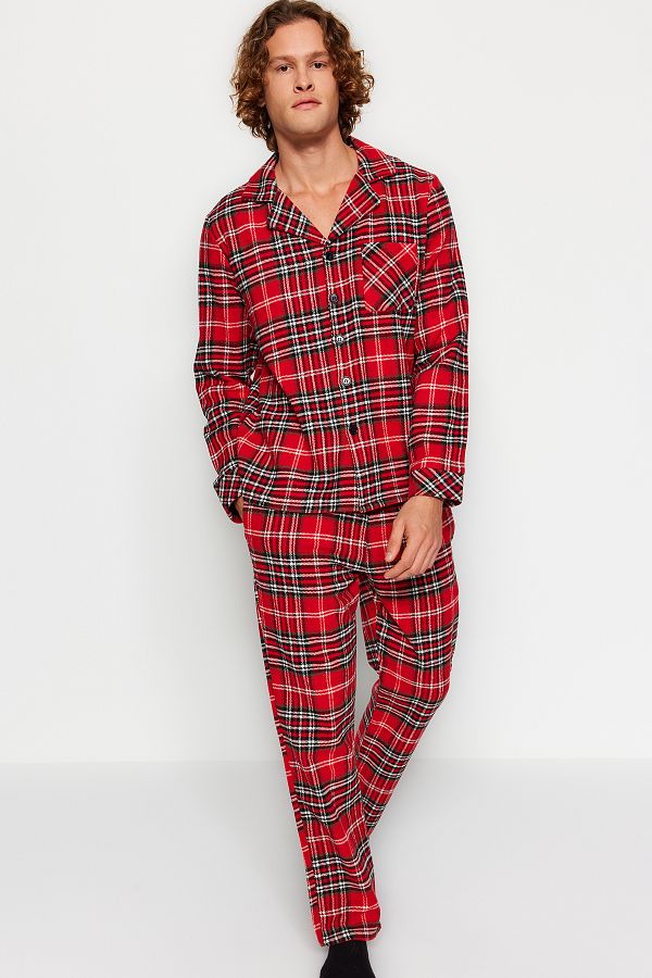 Trendyol Collection-Plaid Patterned Red Regular Fit Pajamas Set - TMNAW24PT00019 1
